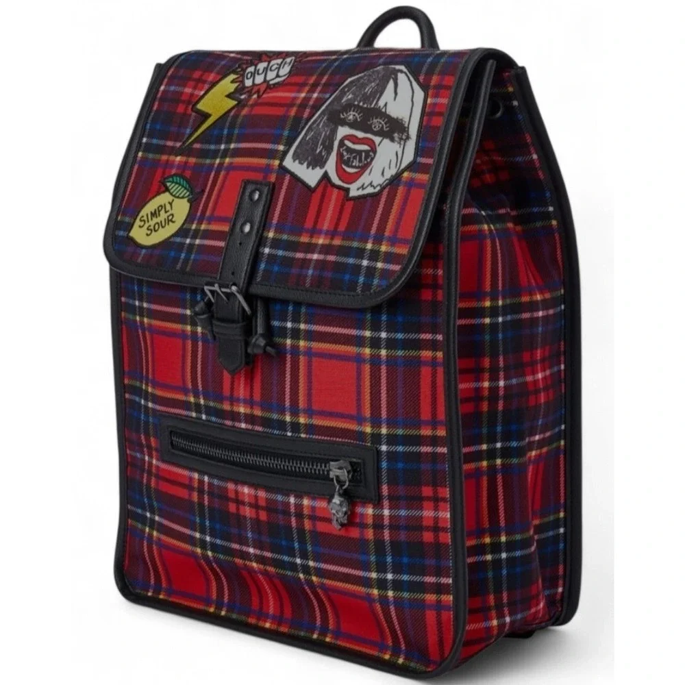 Disney Cruella Plaid Backpack Loungefly Style Red Tartan Patches One Size